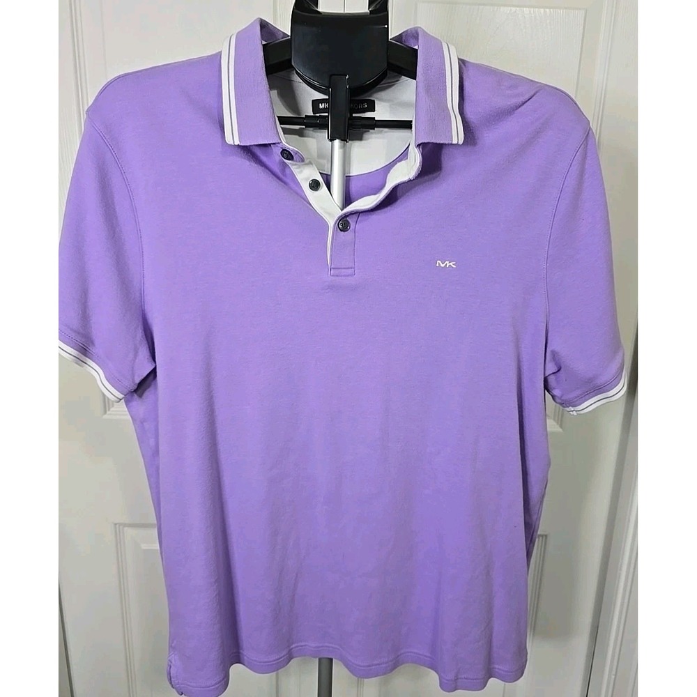 Michael Kors Men's Large Polo Shirt Purple White Trim Short Sleeve Logo